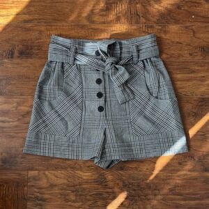 Maje Gray Plaid High-Waisted Shorts
